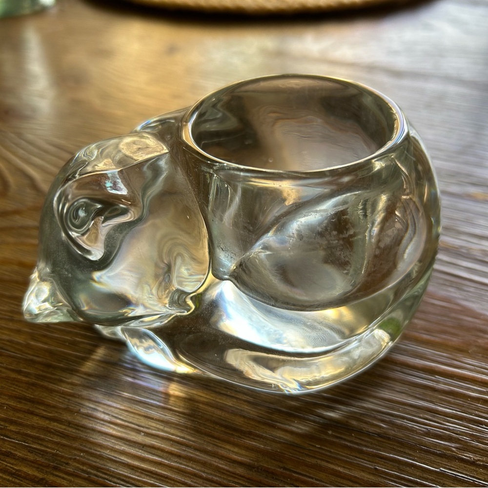 Elegant Vintage Glass Cat Tea light Candle Holder